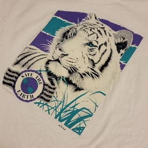 Vintage Danny Boy Save The Earth White Tiger Shirt‎ USA Men's M